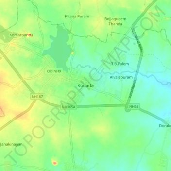 Mappa topografica Kodada, altitudine, rilievo