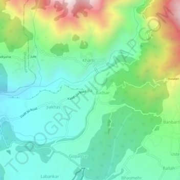 Mappa topografica Jia, altitudine, rilievo
