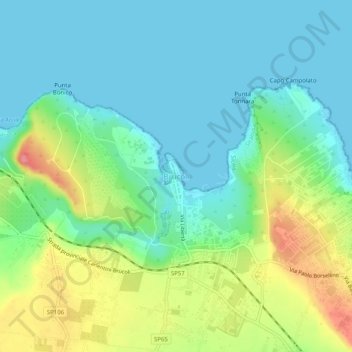 Mappa topografica Brucoli, altitudine, rilievo