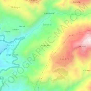 Mappa topografica Torata Alta, altitudine, rilievo