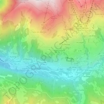 Mappa topografica Les Marches, altitudine, rilievo