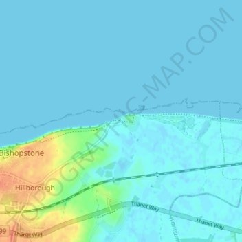 Mappa topografica Reculver, altitudine, rilievo