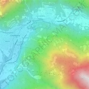 Mappa topografica Uschione, altitudine, rilievo