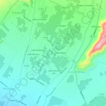 Mappa topografica El Bosque, altitudine, rilievo