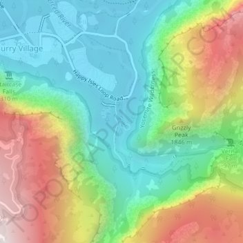 Mappa topografica Happy Isles, altitudine, rilievo