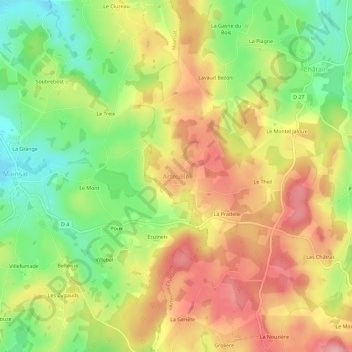 Mappa topografica Arfeuille, altitudine, rilievo