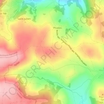 Mappa topografica Moulatoux, altitudine, rilievo