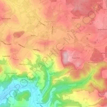 Mappa topografica Kalkofen, altitudine, rilievo