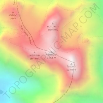Mappa topografica Harmukh, altitudine, rilievo