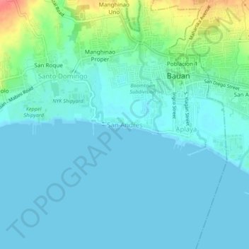 Mappa topografica San Andres, altitudine, rilievo