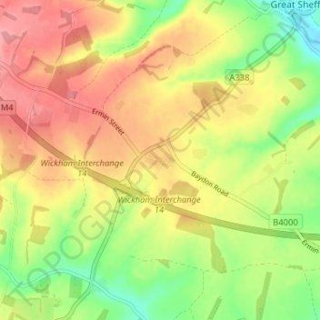 Mappa topografica Shefford Woodlands, altitudine, rilievo