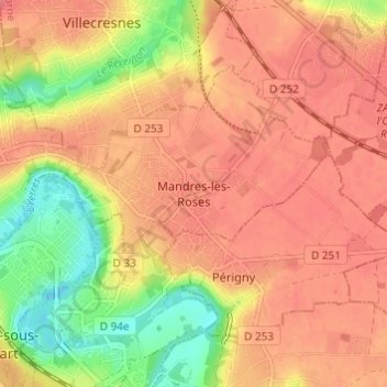 Mappa topografica Mandres-les-Roses, altitudine, rilievo
