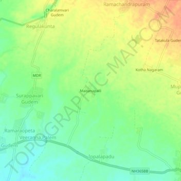Mappa topografica Madanapalli, altitudine, rilievo