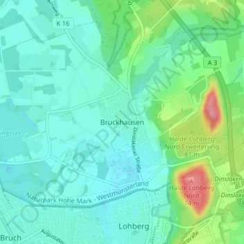 Mappa topografica Bruckhausen, altitudine, rilievo