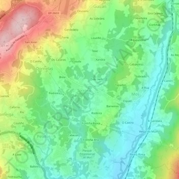 Mappa topografica Torroso, altitudine, rilievo