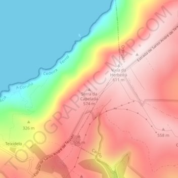 Mappa topografica Serra da Capelada, altitudine, rilievo