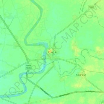Mappa topografica Kheda, altitudine, rilievo
