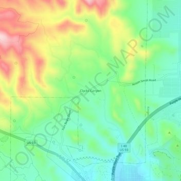 Mappa topografica Clacks Canyon, altitudine, rilievo