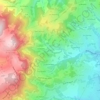 Mappa topografica Le Glas, altitudine, rilievo
