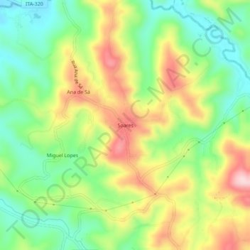 Mappa topografica Soares, altitudine, rilievo
