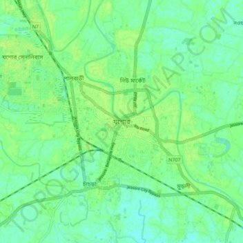 Mappa topografica Jashore, altitudine, rilievo