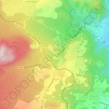 Mappa topografica Luzet, altitudine, rilievo