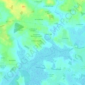 Mappa topografica Le Bas Langâtre, altitudine, rilievo