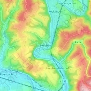 Mappa topografica Herchen, altitudine, rilievo