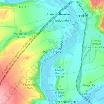Mappa topografica Wennungen, altitudine, rilievo