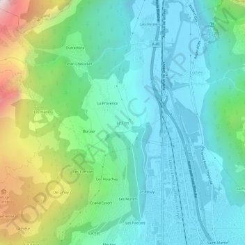 Mappa topografica Le Cret, altitudine, rilievo