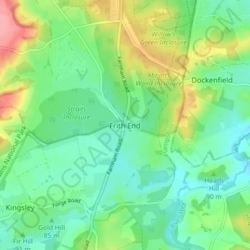 Mappa topografica Frith End, altitudine, rilievo