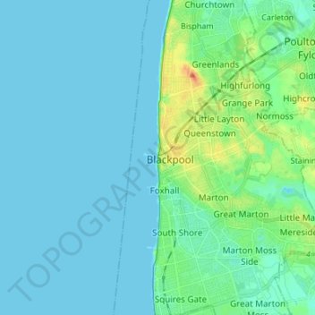 Mappa topografica Blackpool, altitudine, rilievo