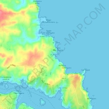 Mappa topografica es Murtar, altitudine, rilievo