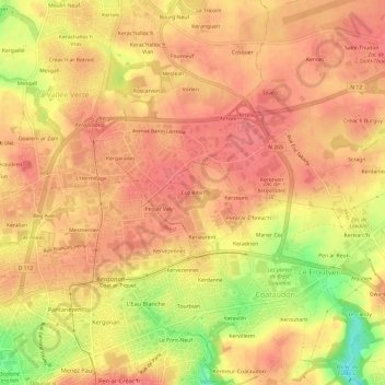 Mappa topografica Coz Ribin, altitudine, rilievo