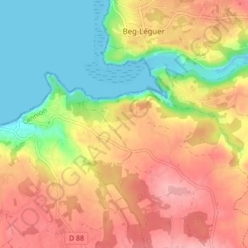 Mappa topografica Lann Kerallic, altitudine, rilievo