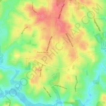 Mappa topografica Pinehurst, altitudine, rilievo