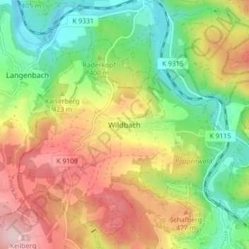 Mappa topografica Wildbach, altitudine, rilievo