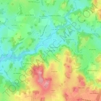 Mappa topografica Lascaugiraud, altitudine, rilievo
