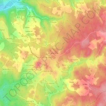 Mappa topografica Les Mounards, altitudine, rilievo