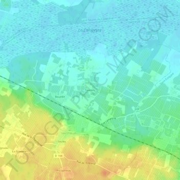 Mappa topografica Tourney, altitudine, rilievo