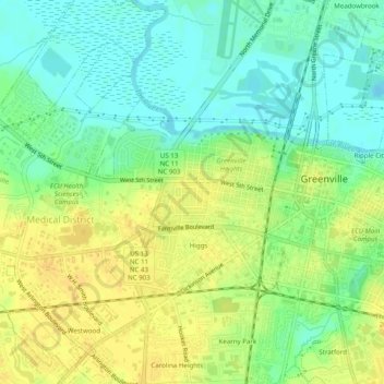 Mappa topografica Biltmore, altitudine, rilievo