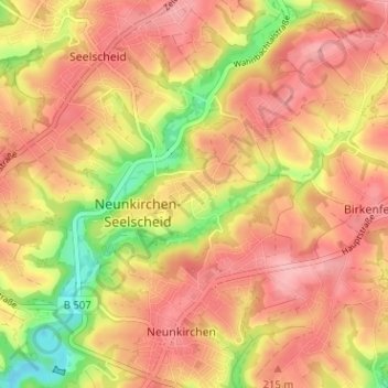 Mappa topografica Niederwennerscheid, altitudine, rilievo