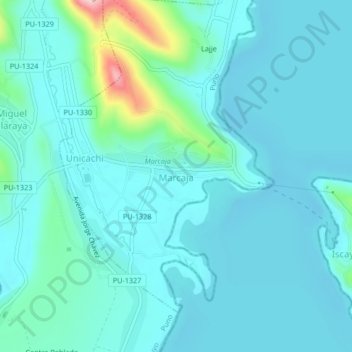 Mappa topografica Marcaja, altitudine, rilievo