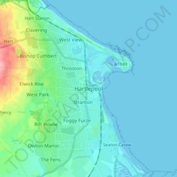 Mappa topografica Hartlepool, altitudine, rilievo