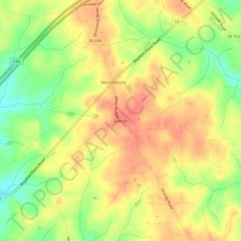 Mappa topografica Grandy, altitudine, rilievo