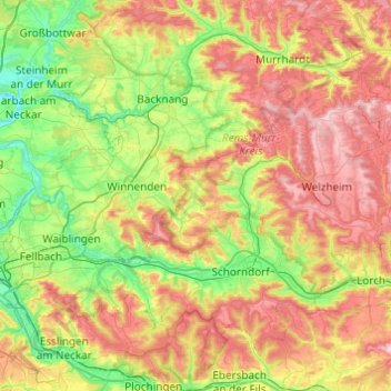 Mappa topografica Berglen, altitudine, rilievo