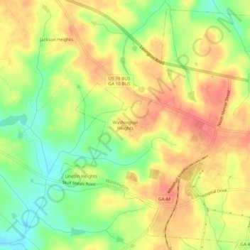 Mappa topografica Washington Heights, altitudine, rilievo