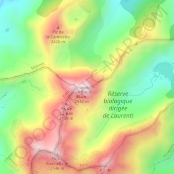 Mappa topografica Roc blanc, altitudine, rilievo