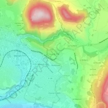 Mappa topografica Cours du Pilet, altitudine, rilievo