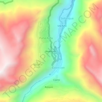Mappa topografica Huatasjapo, altitudine, rilievo